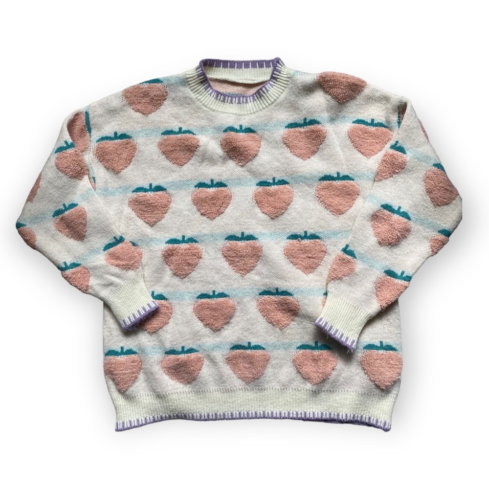 Peach Patterned High Collar Knitted Sweater